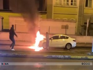 Bismil adliyesi önünde park halindeki araç alev aldı