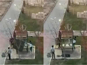 Şanlıurfada parktaki oturaklar kimliği belirsiz kişilerce tahrip edildi