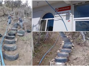 Batmanda mahalle sakinleri araba lastiklerinden camiye merdiven yaptı